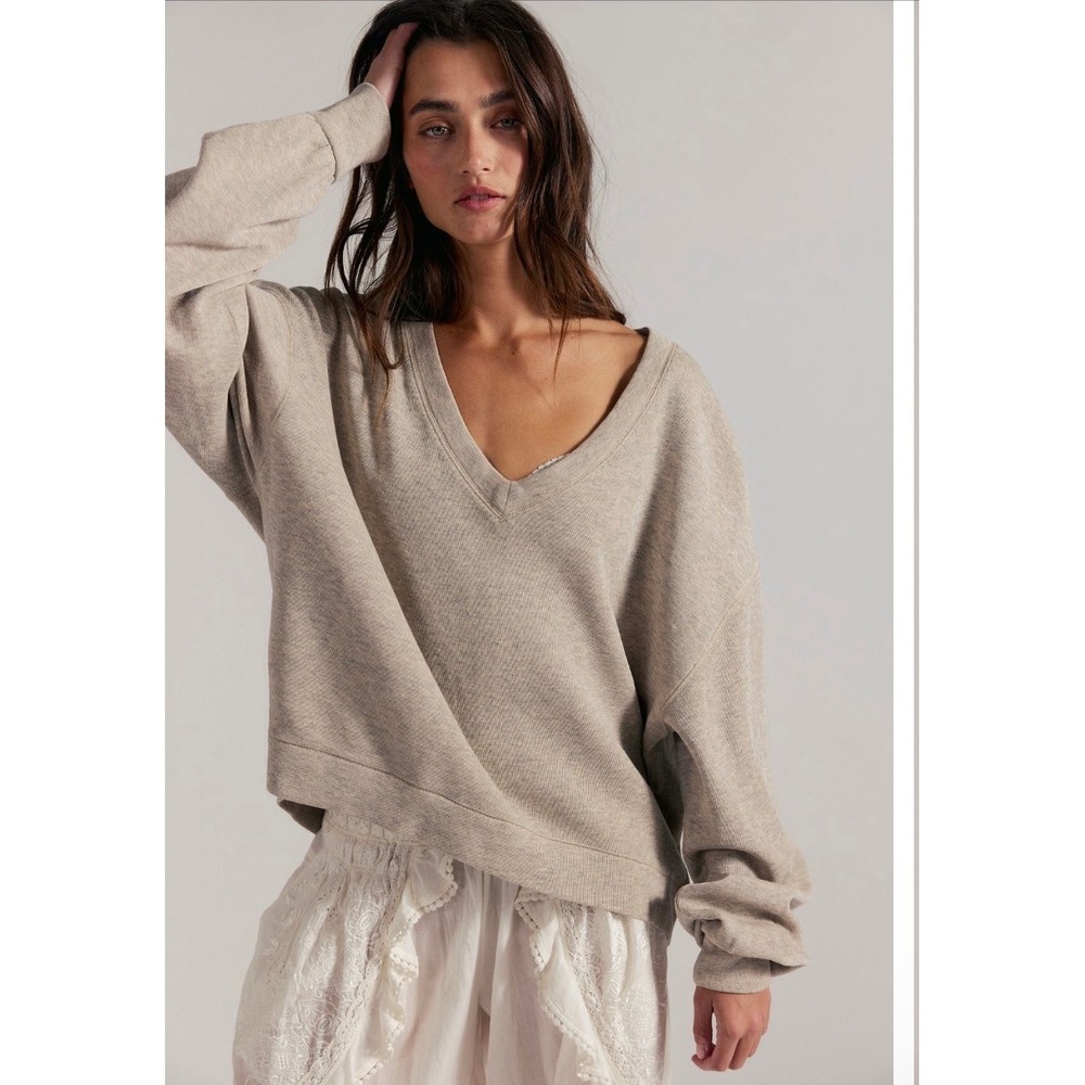 We The Free People Comfort Zone V-Neck Pullover Gray Large New NWT Soft Casual